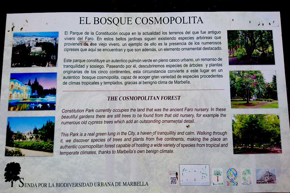 El Bosque Cosmopolita / The Cosmopolitan Forest. http://www.marbella.es/medioambiente/medio-ambiente/sendas-de-la-biodiversidad.html